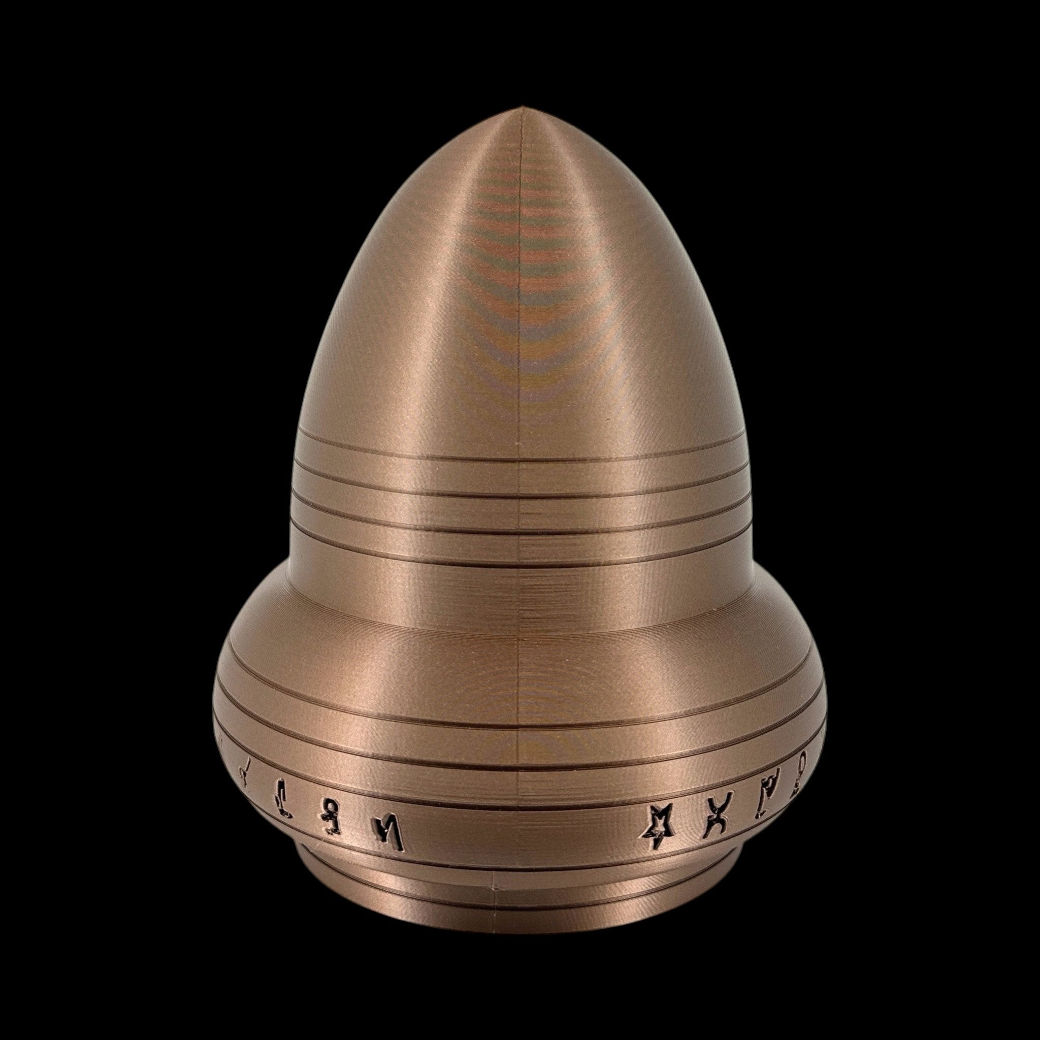Kecksburg Acorn UFO – 4"–10" — view 8, 3D printed replica on black background