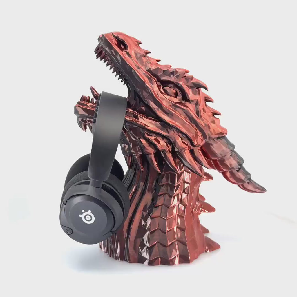 Dragon Headphone Stand 12" Geometric | Color-Changing Silk PLA Multi-Color | Headset Holder Gamer Desk Gift | 3D Printed