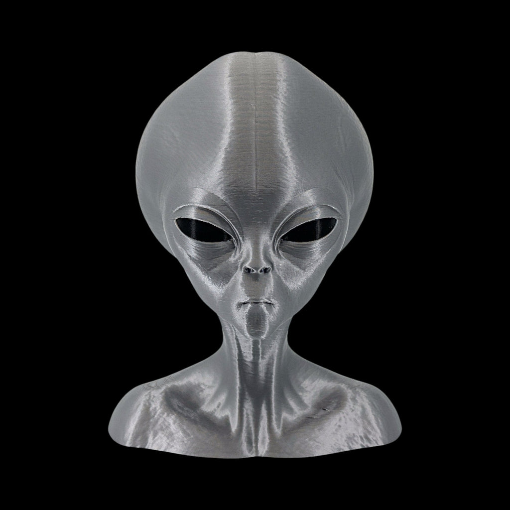 Roswell Grey Alien Bust – 4"–12" — view 2, 3D printed replica on black background