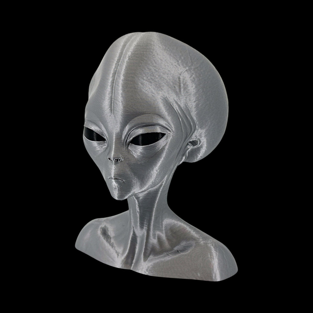 Roswell Grey Alien Bust – 4"–12" — view 3, 3D printed replica on black background