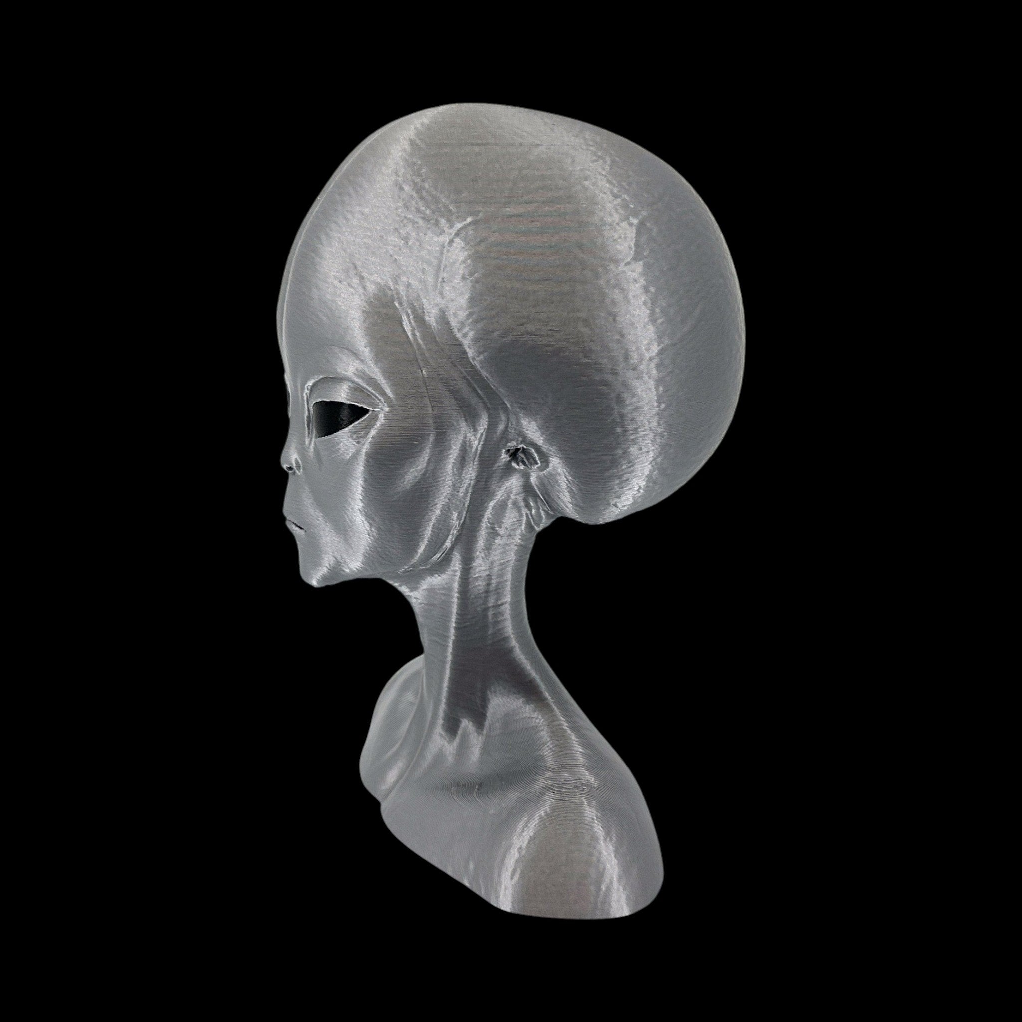 Roswell Grey Alien Bust – 4"–12" — view 4, 3D printed replica on black background