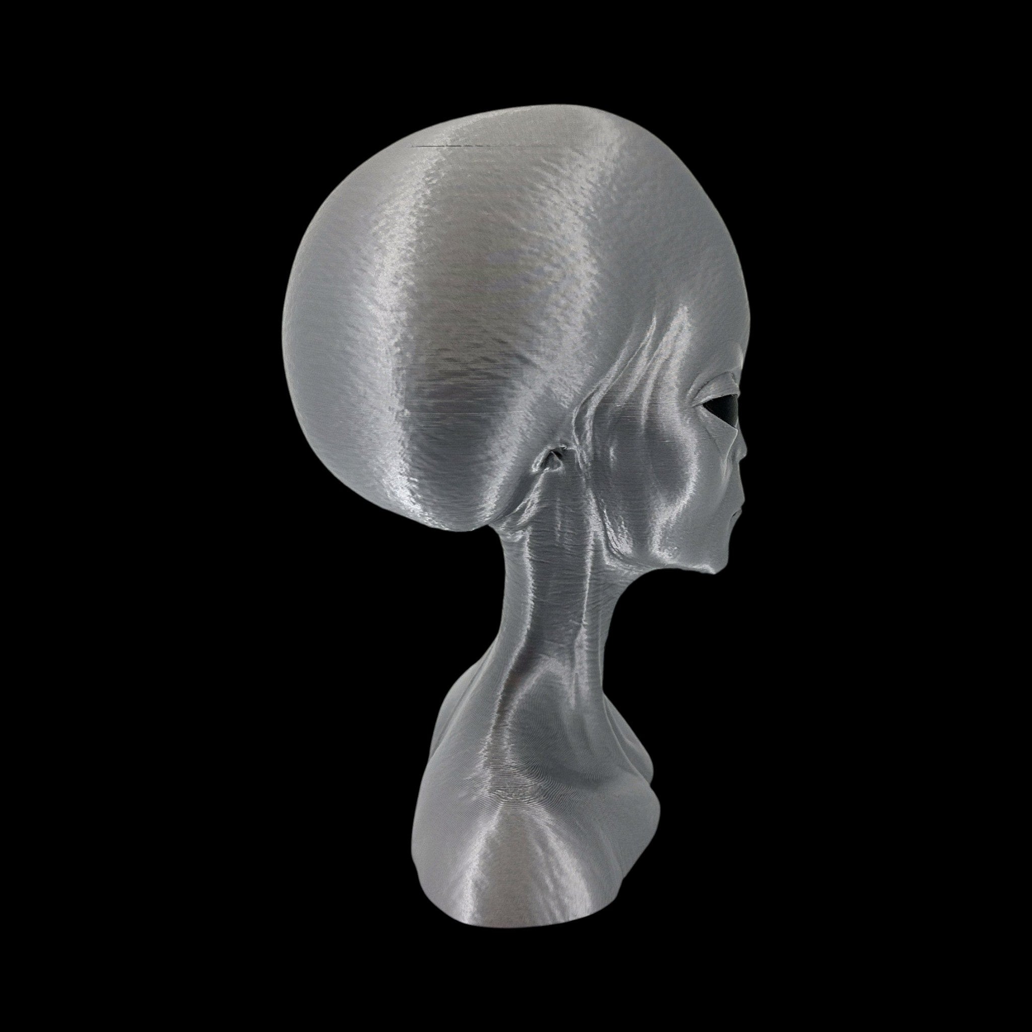 Roswell Grey Alien Bust – 4"–12" — view 8, 3D printed replica on black background