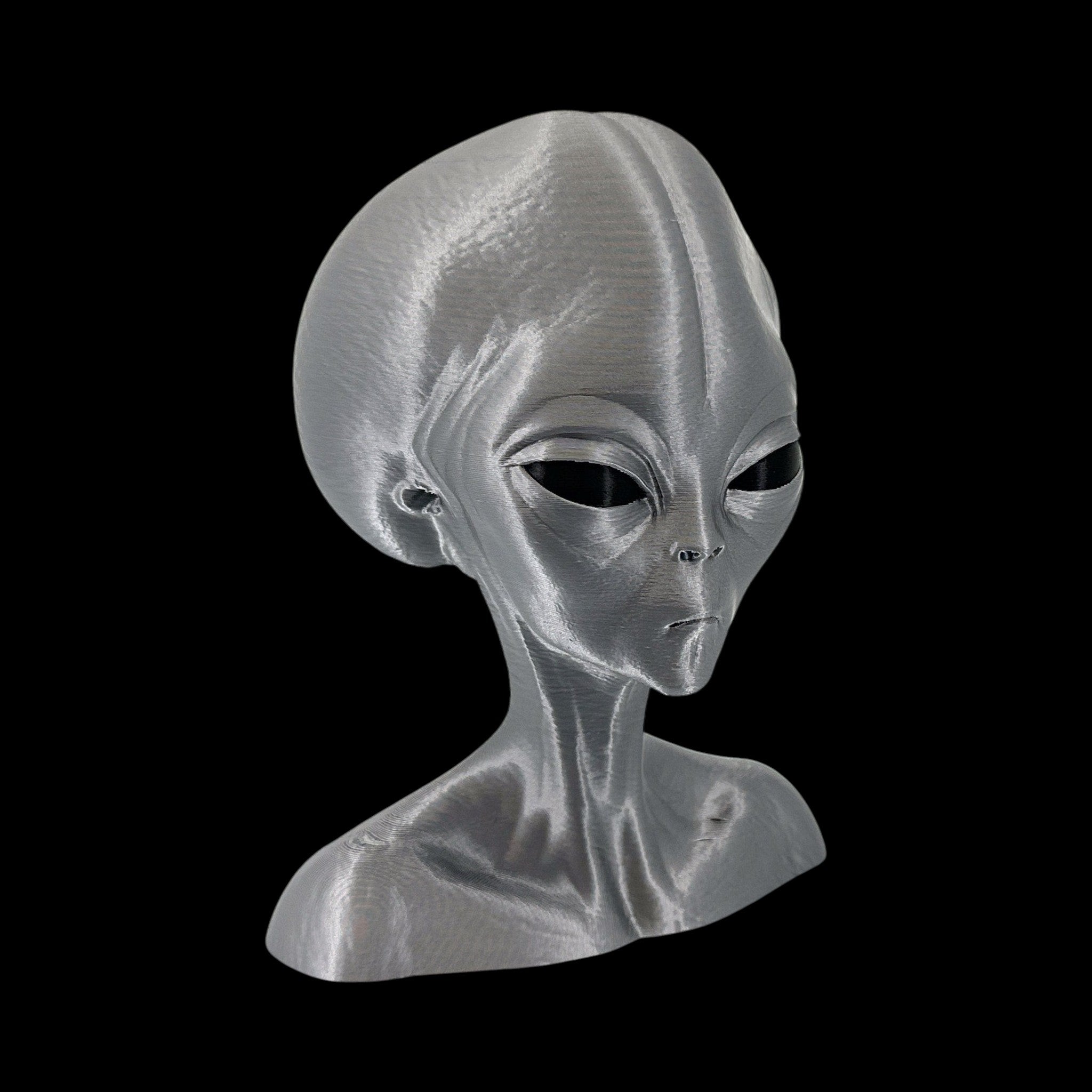 Roswell Grey Alien Bust – 4"–12" — view 9, 3D printed replica on black background