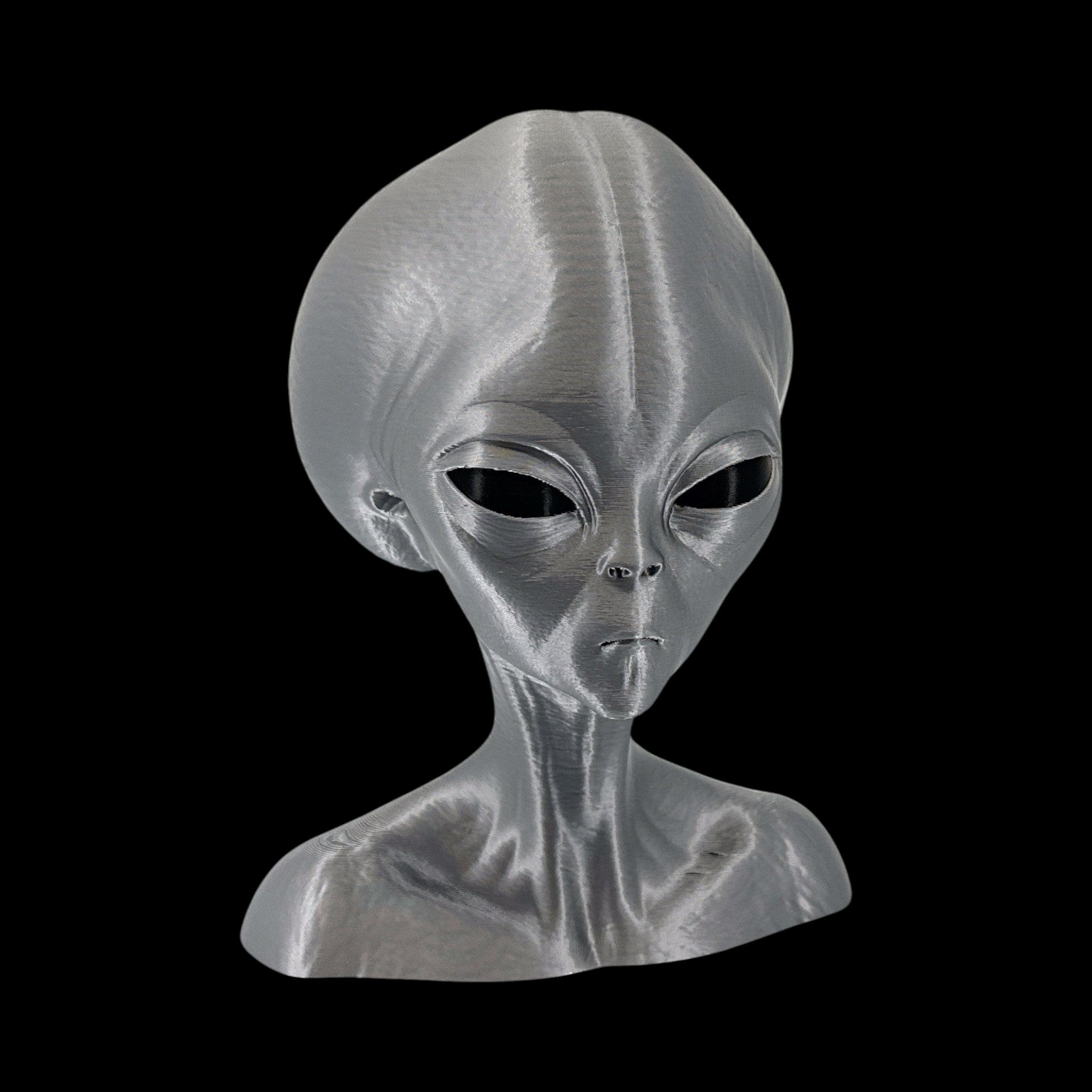 Roswell Grey Alien Bust – 4"–12" — view 10, 3D printed replica on black background