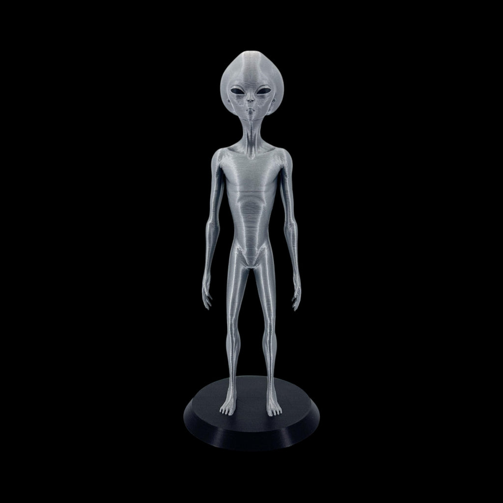 Roswell Grey Alien Figurine – 10"–12" — view 2, 3D printed replica on black background