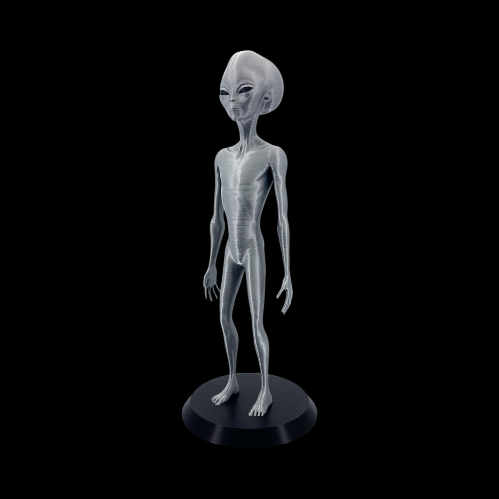 Roswell Grey Alien Figurine – 10"–12" — view 3, 3D printed replica on black background