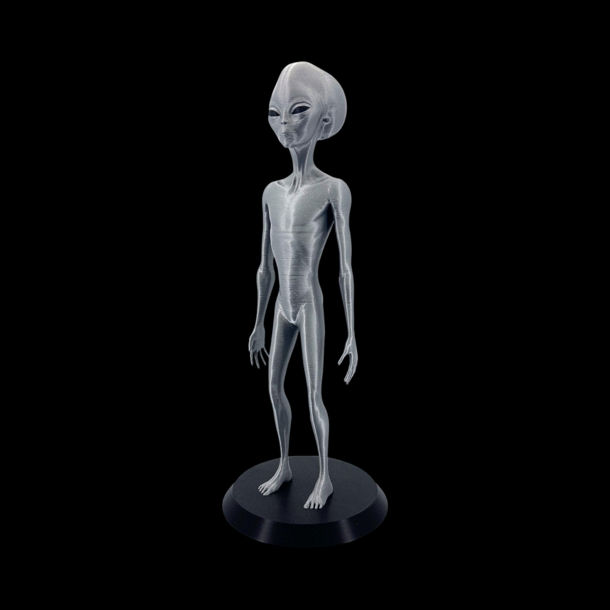 Roswell Grey Alien Figurine – 10"–12" — view 3, 3D printed replica on black background