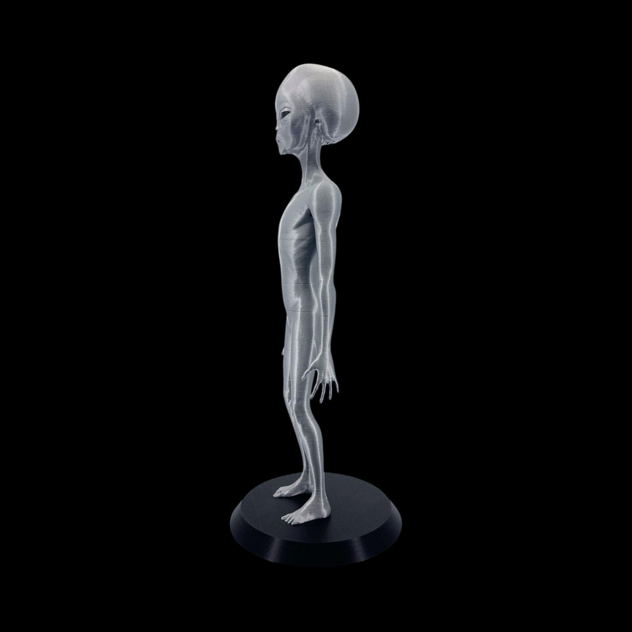 Roswell Grey Alien Figurine – 10"–12" — view 4, 3D printed replica on black background
