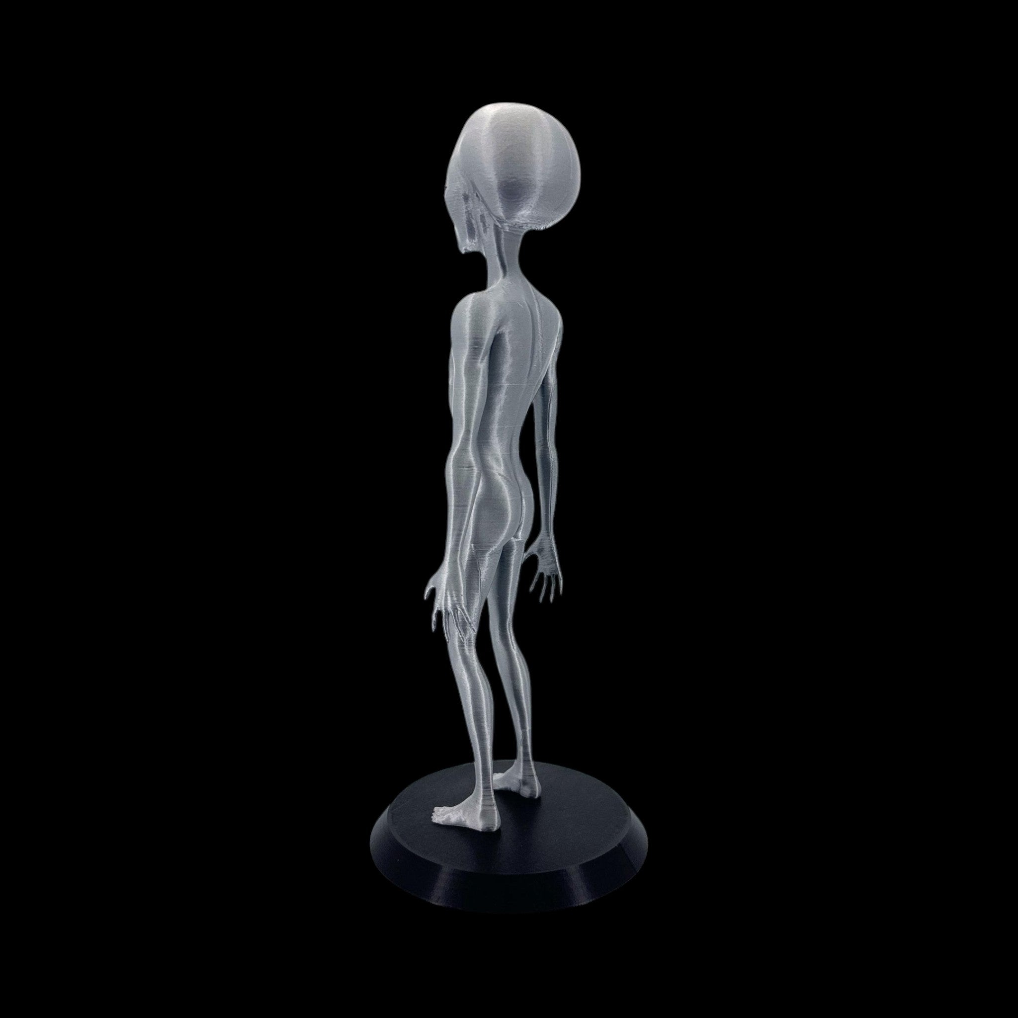 Roswell Grey Alien Figurine – 10"–12" — view 5, 3D printed replica on black background