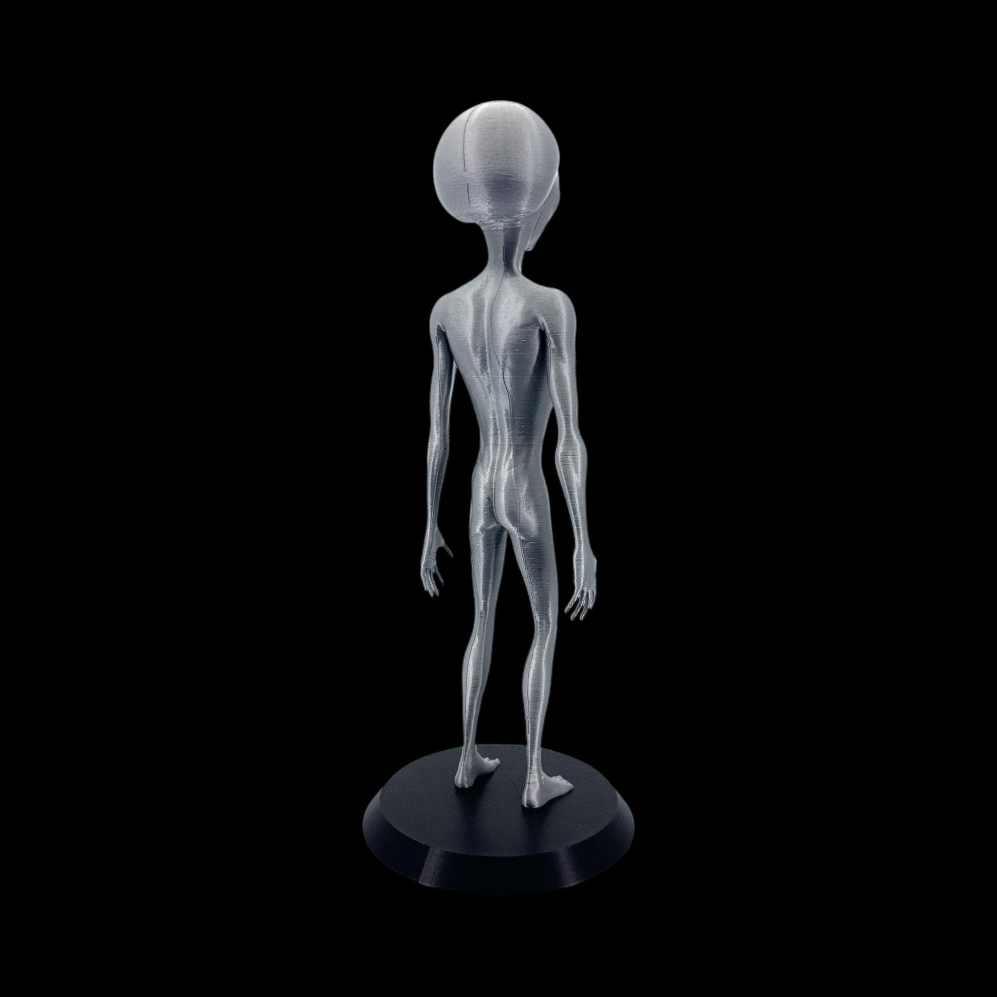 Roswell Grey Alien Figurine – 10"–12" — view 7, 3D printed replica on black background