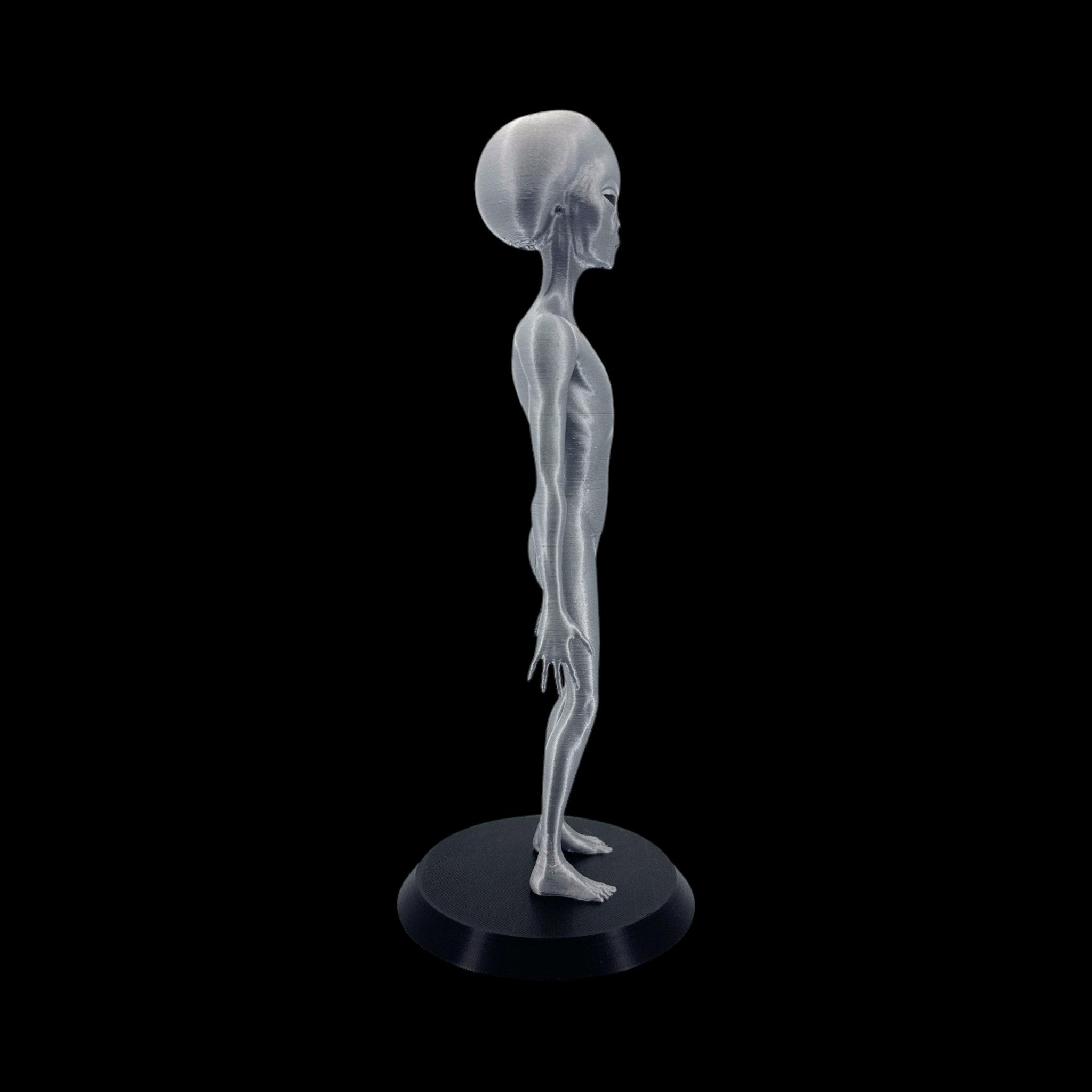 Roswell Grey Alien Figurine – 10"–12" — view 8, 3D printed replica on black background