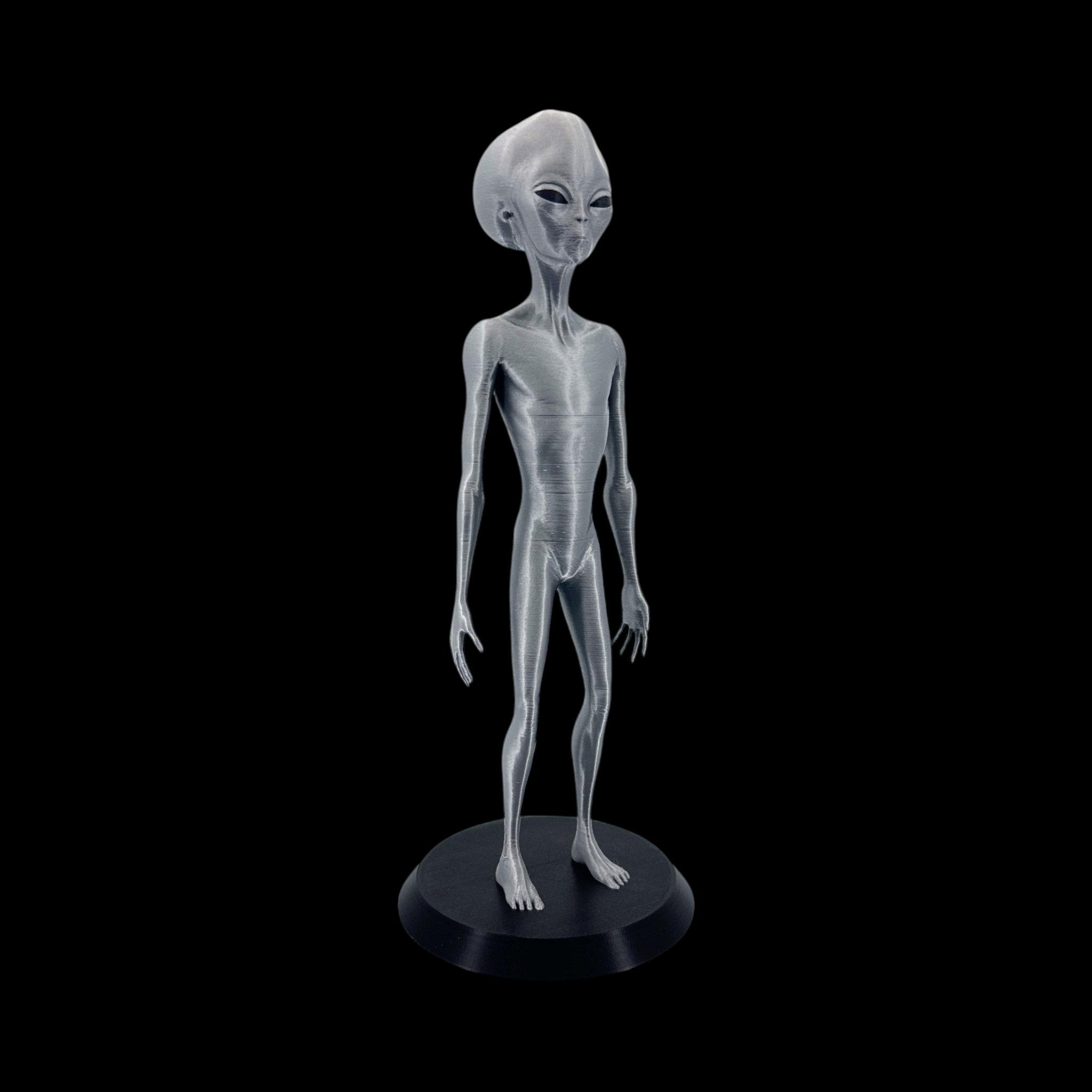 Roswell Grey Alien Figurine – 10"–12" — view 10, 3D printed replica on black background