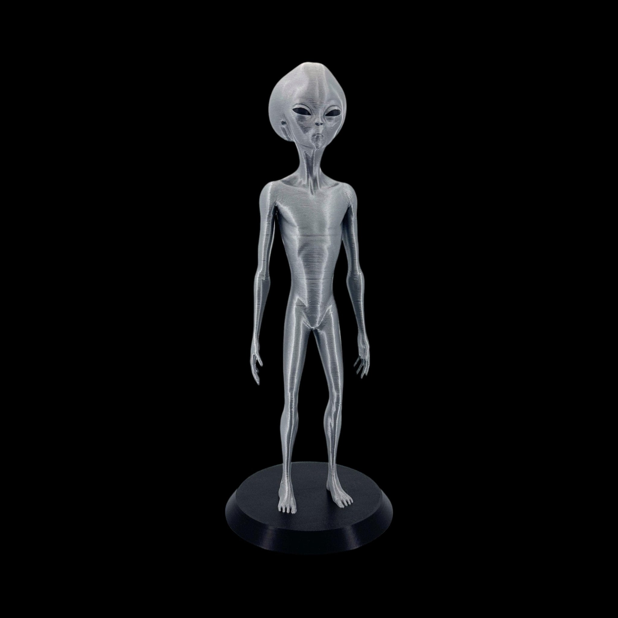 Roswell Grey Alien Figurine – 10"–12" — view 11, 3D printed replica on black background