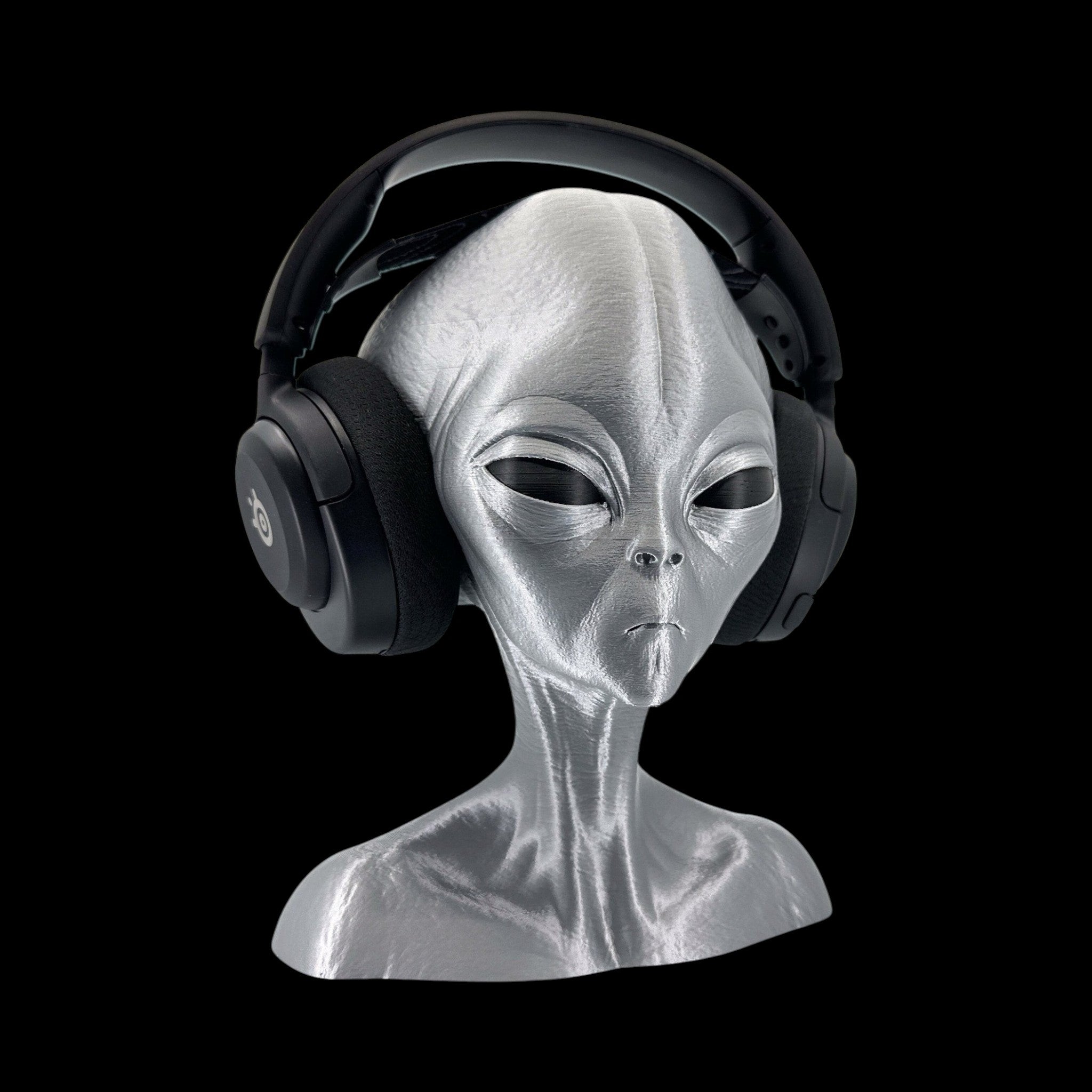 Roswell Grey Alien Headphone Stand – 12" — view 9, 3D printed replica on black background