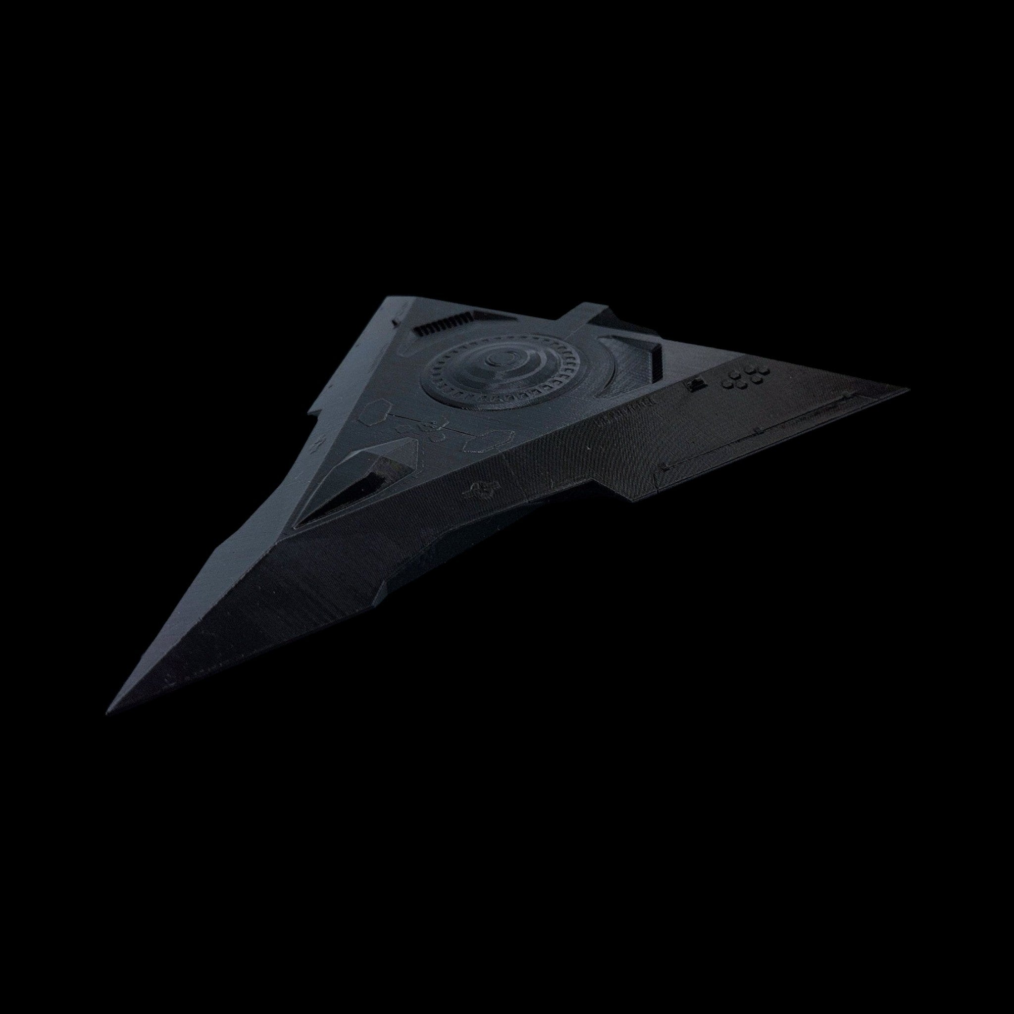 TR-3B Black Manta Stealth Triangle – 6"–12" — view 1, 3D printed replica on black background