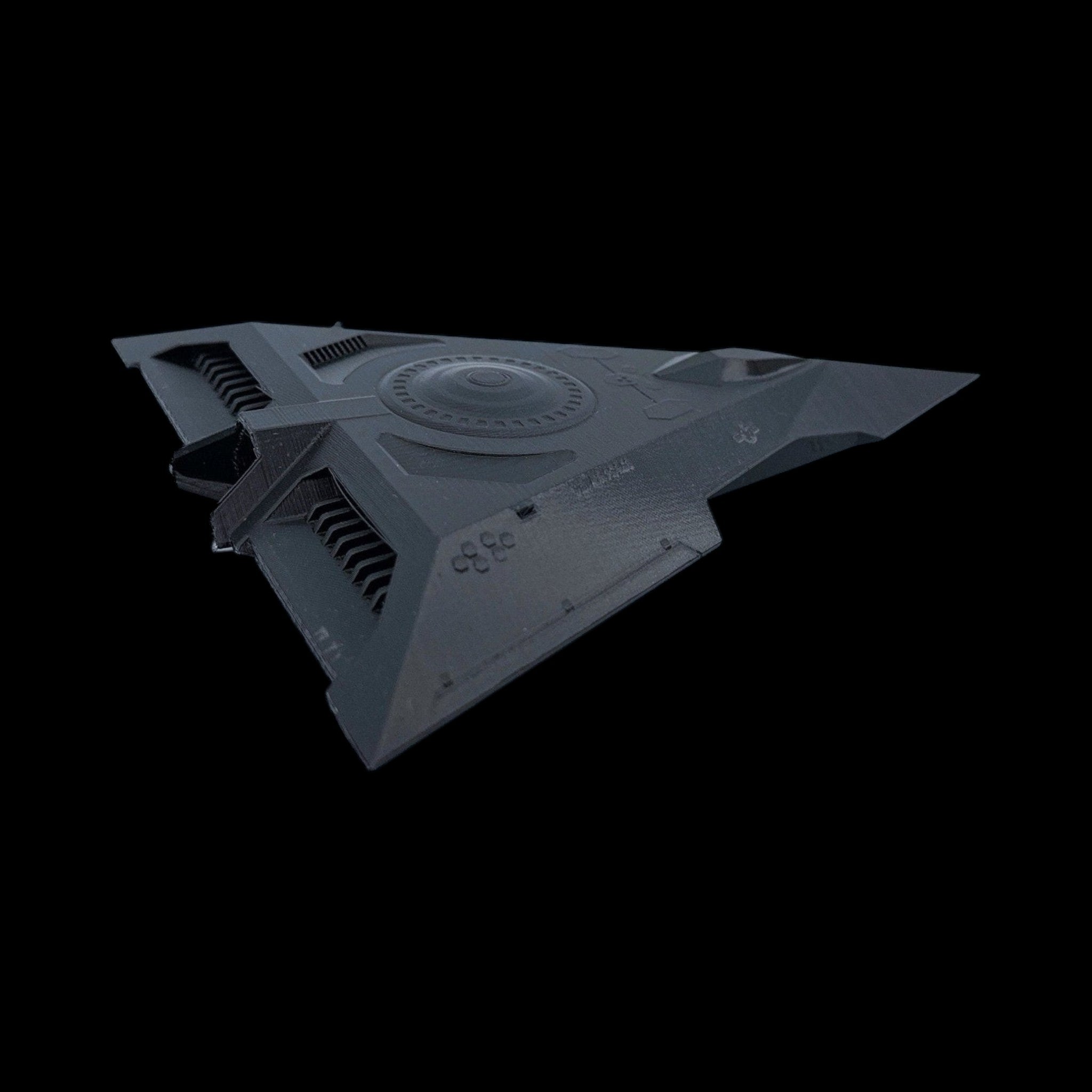 TR-3B Black Manta Stealth Triangle – 6"–12" — view 4, 3D printed replica on black background