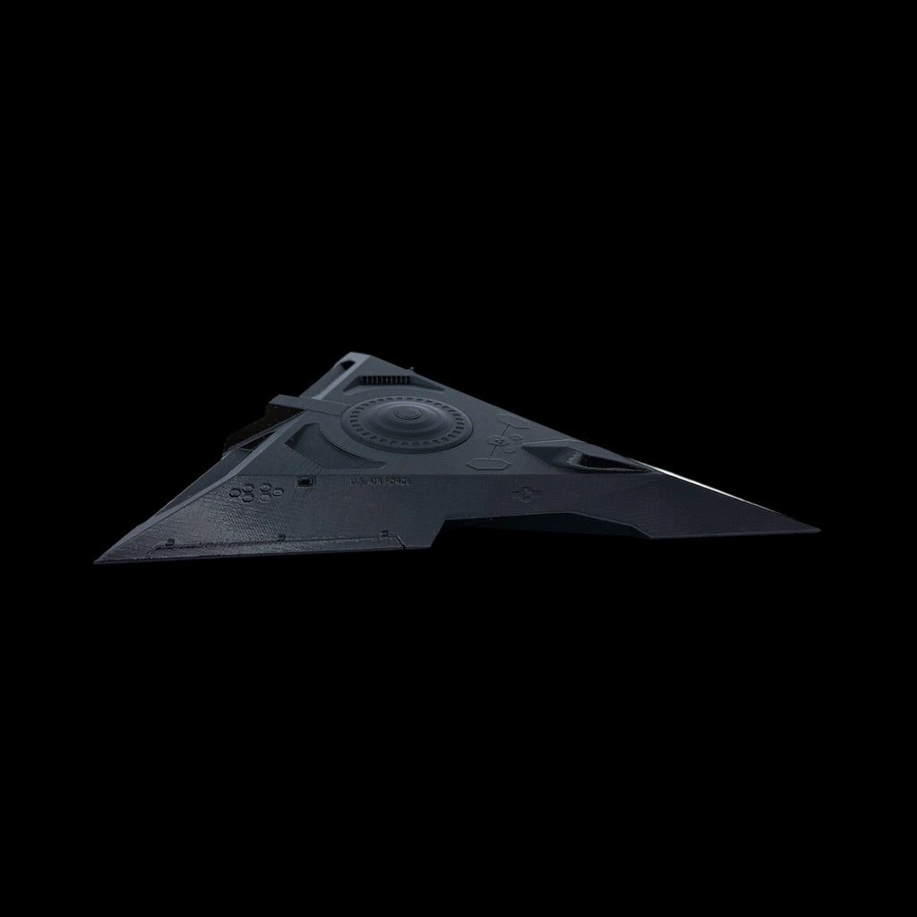 TR-3B Black Manta Stealth Triangle – 6"–12" — view 5, 3D printed replica on black background