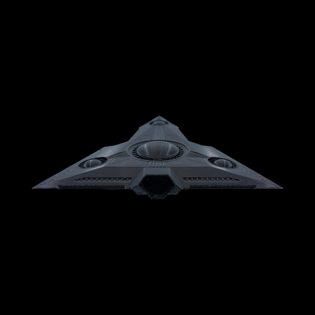 TR-3B Black Manta Stealth Triangle – 6"–12" — view 6, 3D printed replica on black background