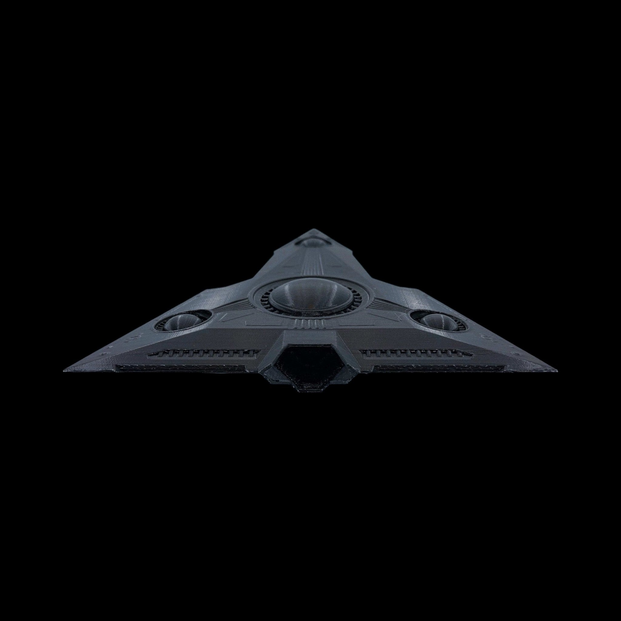 TR-3B Black Manta Stealth Triangle – 6"–12" — view 6, 3D printed replica on black background