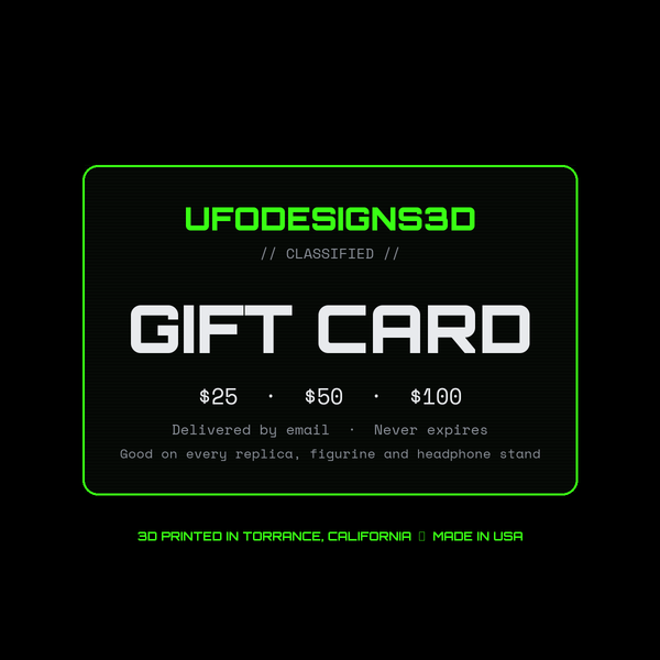 UFODesigns3D digital gift card, $25 to $100, delivered by email