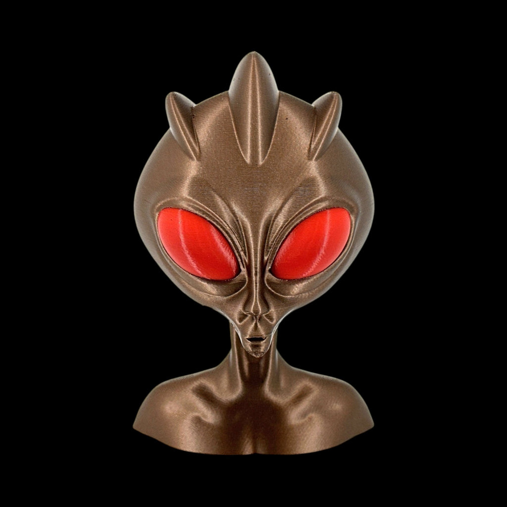 Varginha Alien Head Bust – 4"–10" — view 2, 3D printed replica on black background