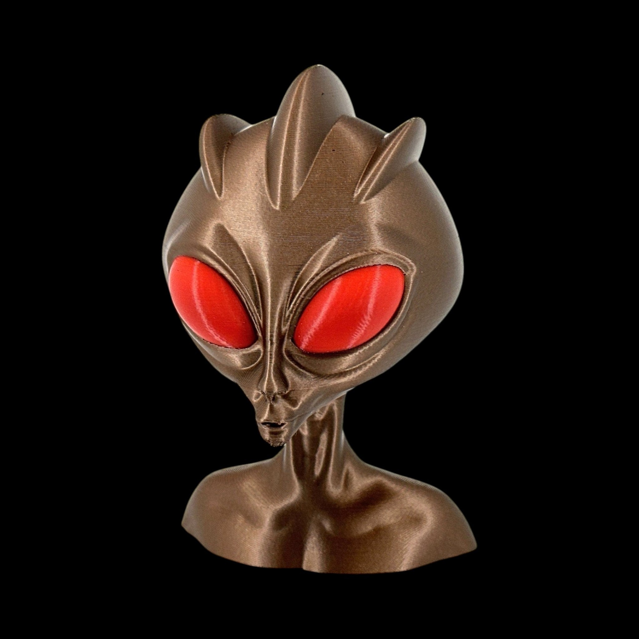 Varginha Alien Head Bust – 4"–10" — view 3, 3D printed replica on black background