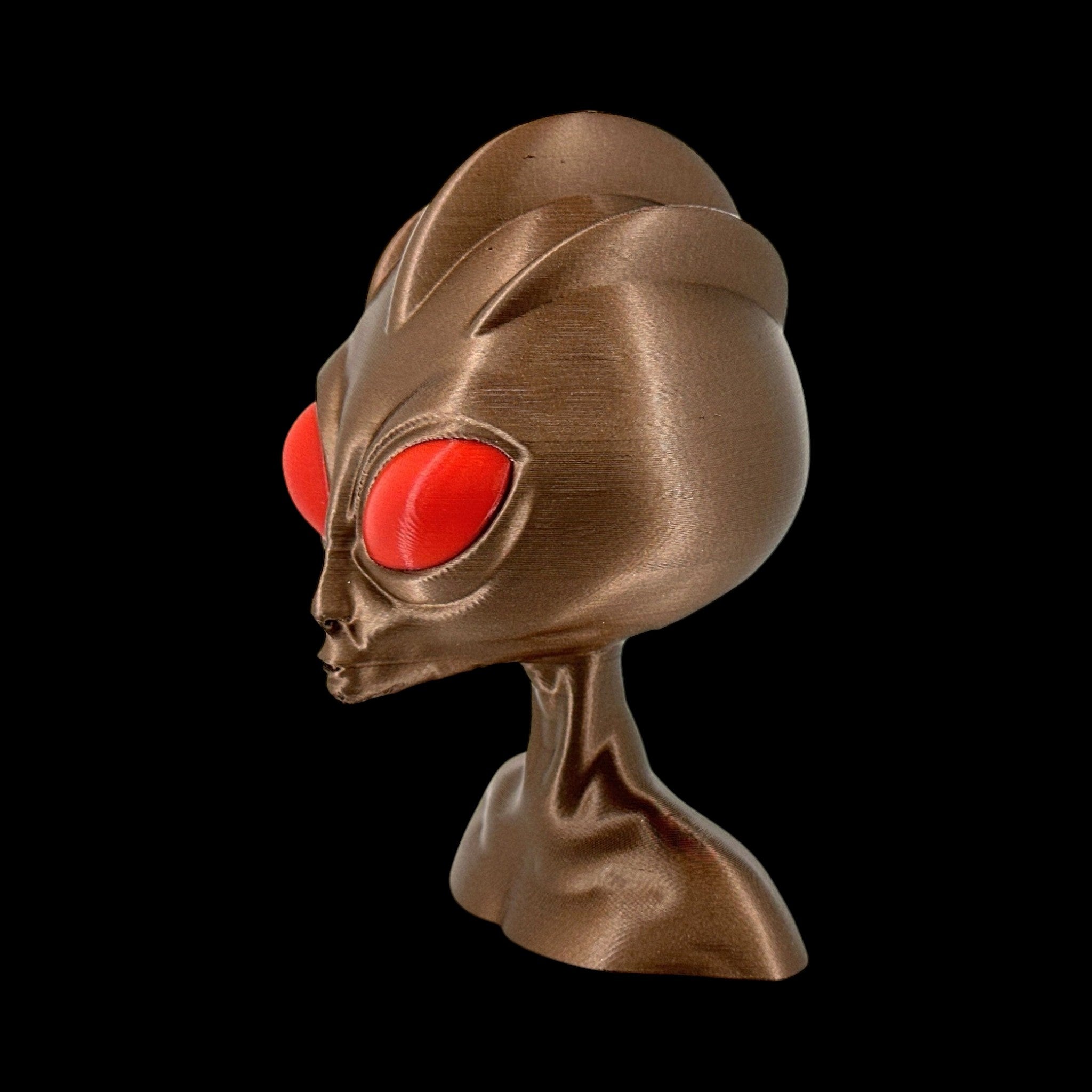 Varginha Alien Head Bust – 4"–10" — view 4, 3D printed replica on black background
